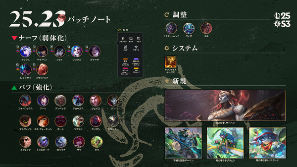 LoL パッチノート25.23公開】サモリフに冬と新チャンピオン「ザーヘン