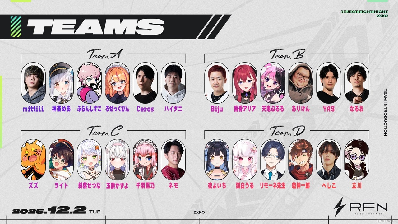 ハイタニ、ネモ、天鬼ぷるるら豪華24名が集結！『2XKO』を採用した「REJECT FIGHT NIGHT 2XKO supported by Riot Games ONE」12月2日に開催決定　