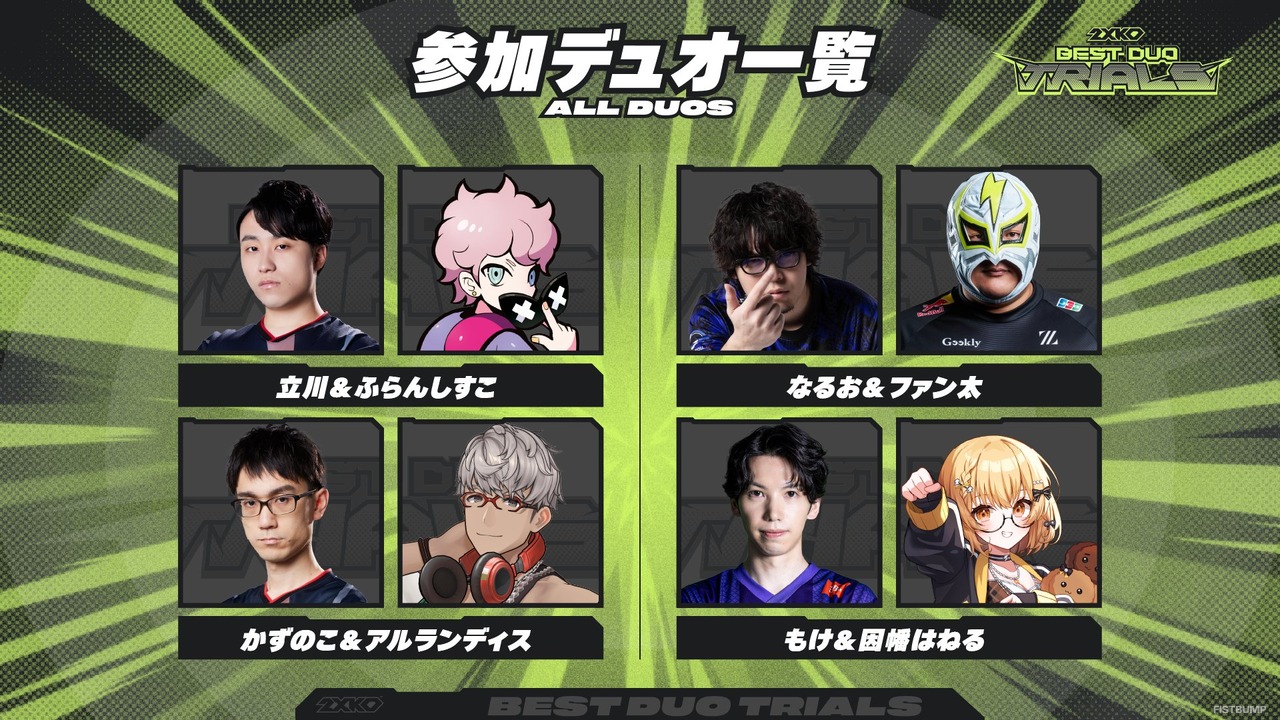 ファン太、因幡はねる、ふらんしすこ、立川らが参戦！デュオの絆が試される「2XKO Best Duo Trials」が4月5日に開催