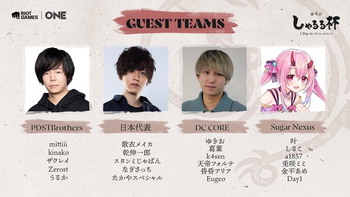 「しゃるる杯」第4回トーナメント表発表―葛葉、k4senらDC CORE、Zerost、歌衣メイカ、叶ほかゲストチームも【リーグ・オブ・レジェンド】