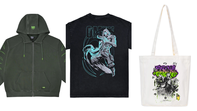 今日は『VALORANT』でコーディネイト…「ヴァイパー」モチーフのフーディに「オーメン」Tシャツ、「レイナとゲッコー」が描かれたトートバッグ…Riot Store Japanにてスタイリッシュなアパレルが3種新登場！